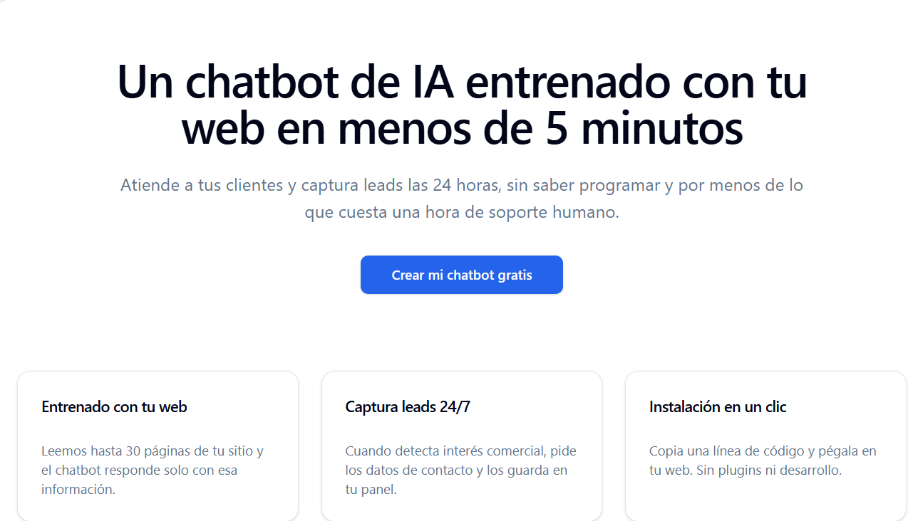 Portada de l'app AsistenteIA: «Un chatbot de IA entrenado con tu web en menos de 5 minutos»