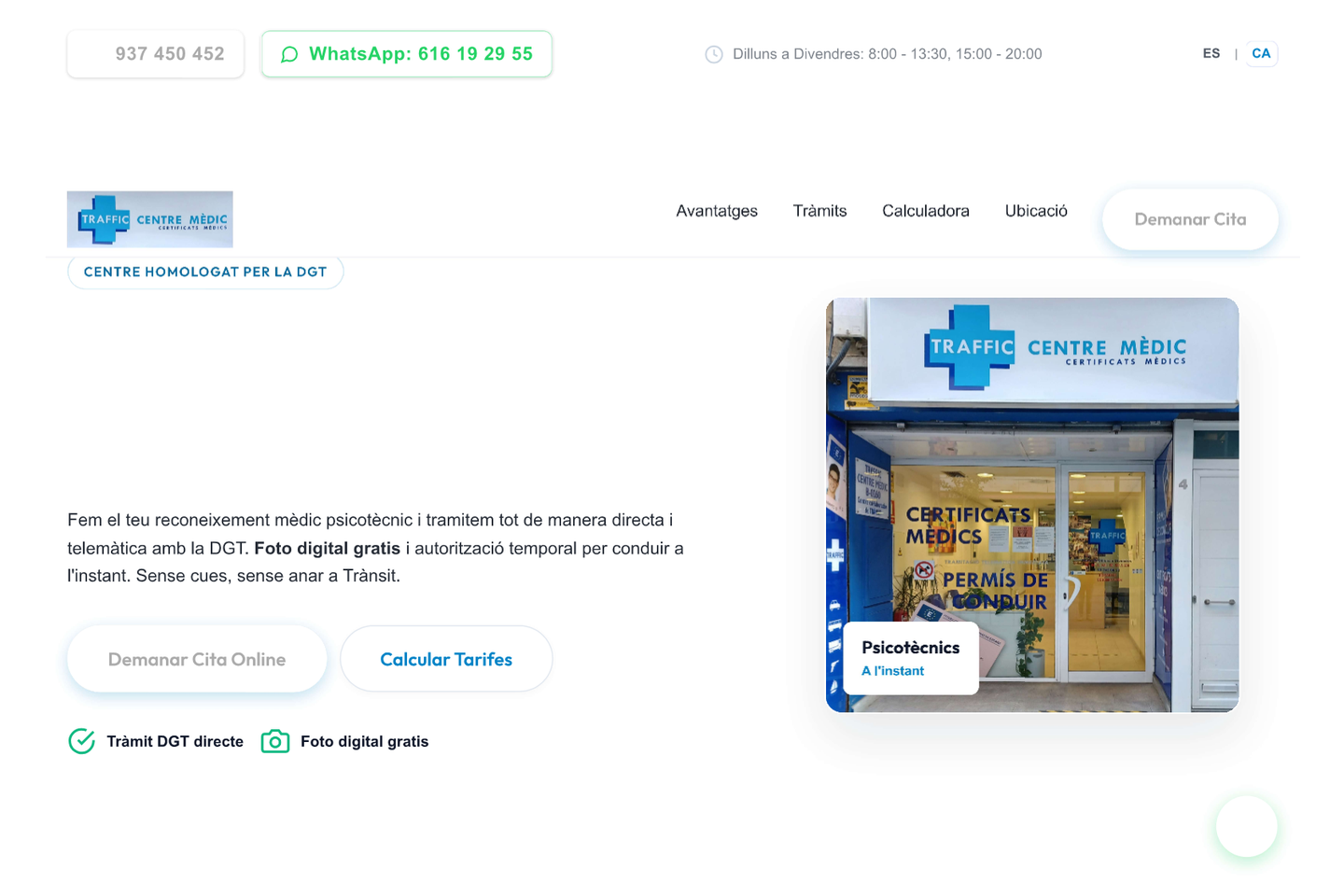 Portada del web de Traffic Centre Mèdic